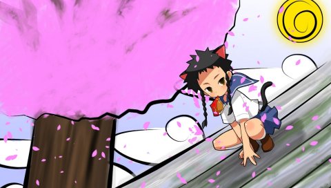 Mai hime, minagi mikoto, девушка, крыша, дерево, листья