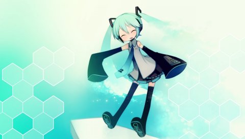 Вокалоид, hatsune miku, девушка, галстук, равновесие, радость