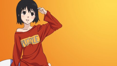 Nhk ni youkoso, nakahara misaki, девушка, брюнетка, свитер, улыбка