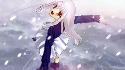 Рок ночь ночь, illyasviel фон эйнзберн, девушка, лужи, дождь, радость