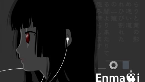 Jigoku shoujo, enma ai, девушка, брюнетка, наушники, профиль