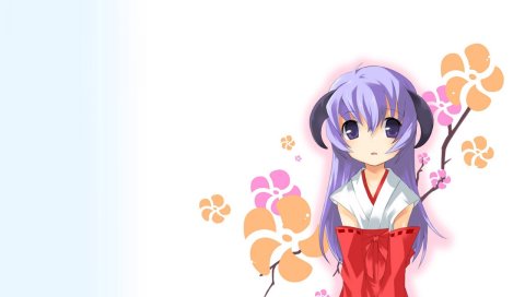 Higurashi no naku koro ni, hanyuu, девушка, милый, рога, цветы
