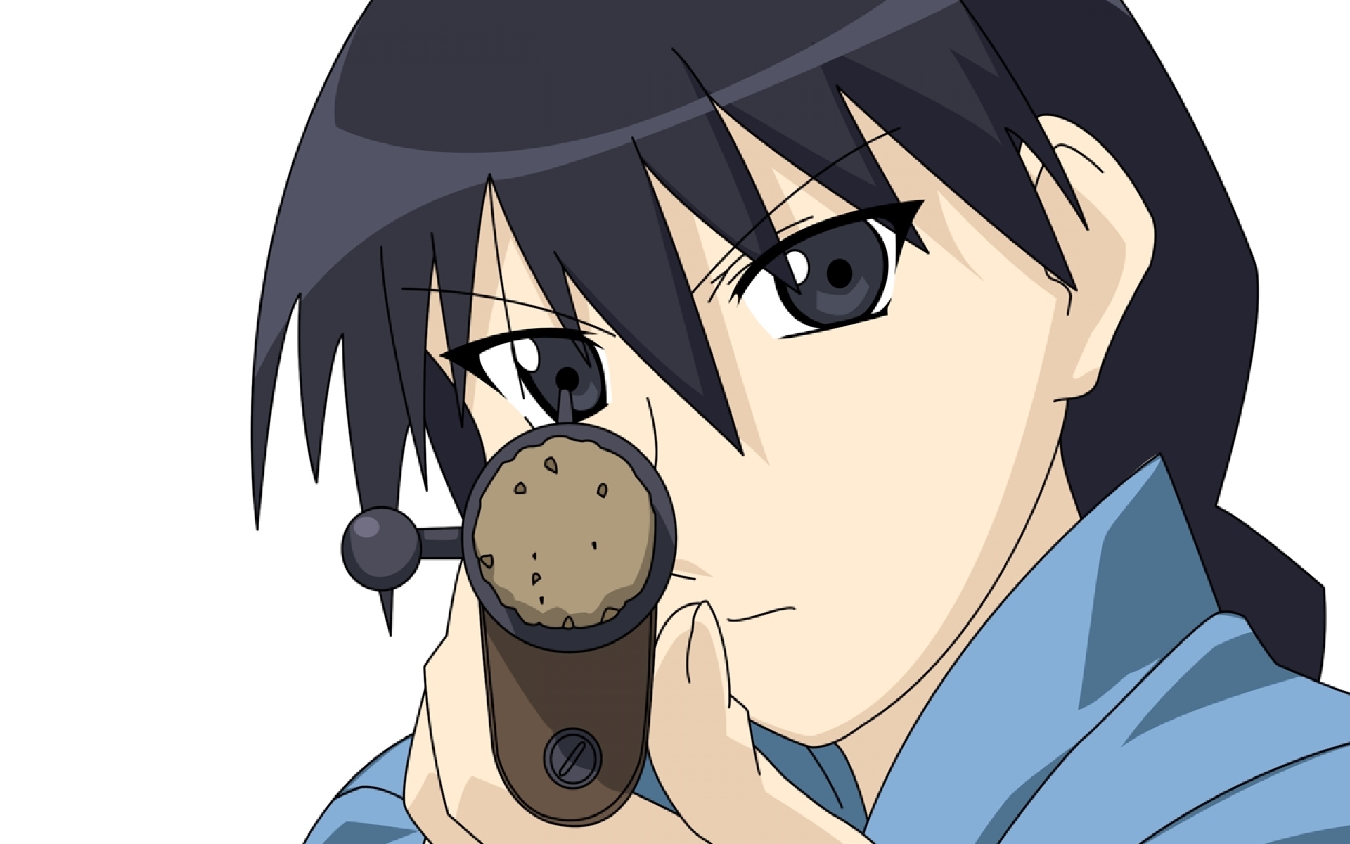 Картинки Azumanga daioh, sakaki, девушка, брюнетка, оружие, крупный план фото и обои на рабочий стол