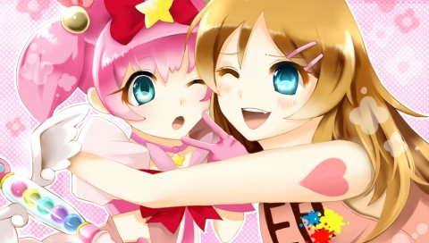 Руда нет imouto ga konnani kawaii wake ga nai, kousaka kirino, meruru, oreimo, девушка, обнять, жест
