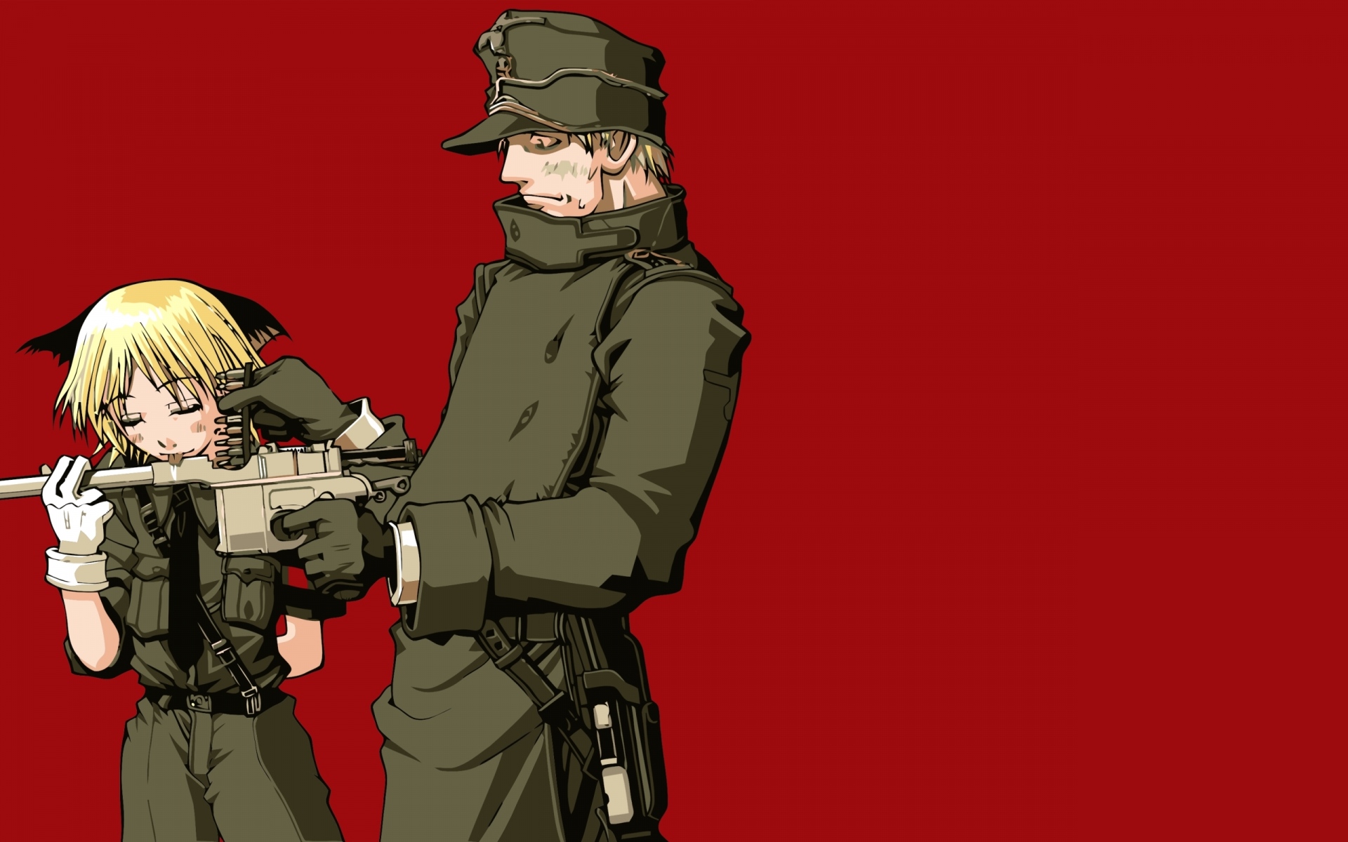 Картинки Hellsing, девушка, мужчина, оружие, язык фото и обои на рабочий стол