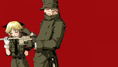 Hellsing, девушка, мужчина, оружие, язык