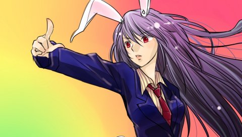Touhou, reisen udongein inaba, девушка, жест, уши, галстук, кролик