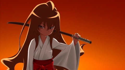 Toradora, aisaka taiga, девушка, кимоно, оружие