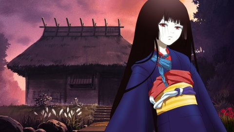 Jigoku shoujo, девушка, брюнетка, кимоно