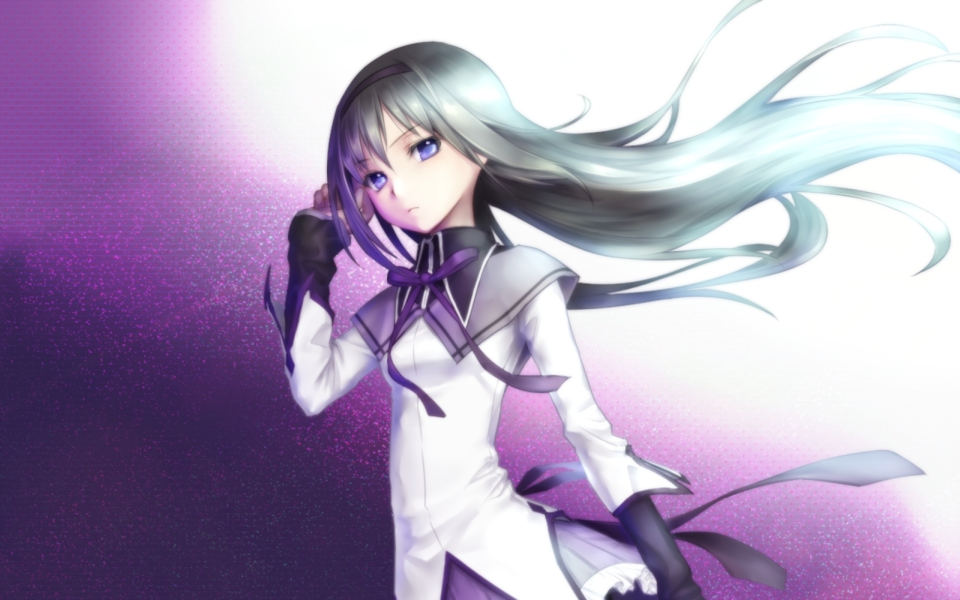 Картинки Yuuno, hack y, mahou shoujo madoka magica, akemi homura, девушка, волосы, космос фото и обои на рабочий стол
