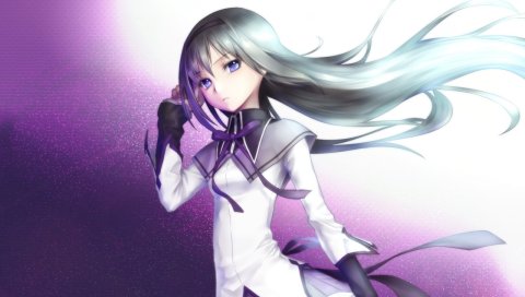 Yuuno, hack y, mahou shoujo madoka magica, akemi homura, девушка, волосы, космос