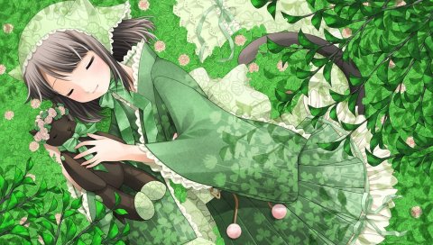 Kuroinu, kanzaki miku, девушка, уши, лук, хвост, растения