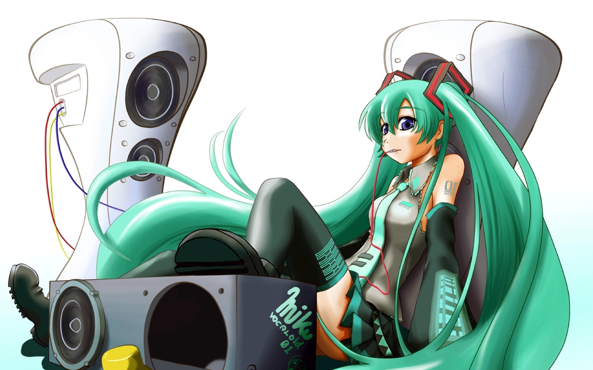 Картинки Вокалоид, hatsune miku, девушка, чулки, столбик фото и обои на рабочий стол