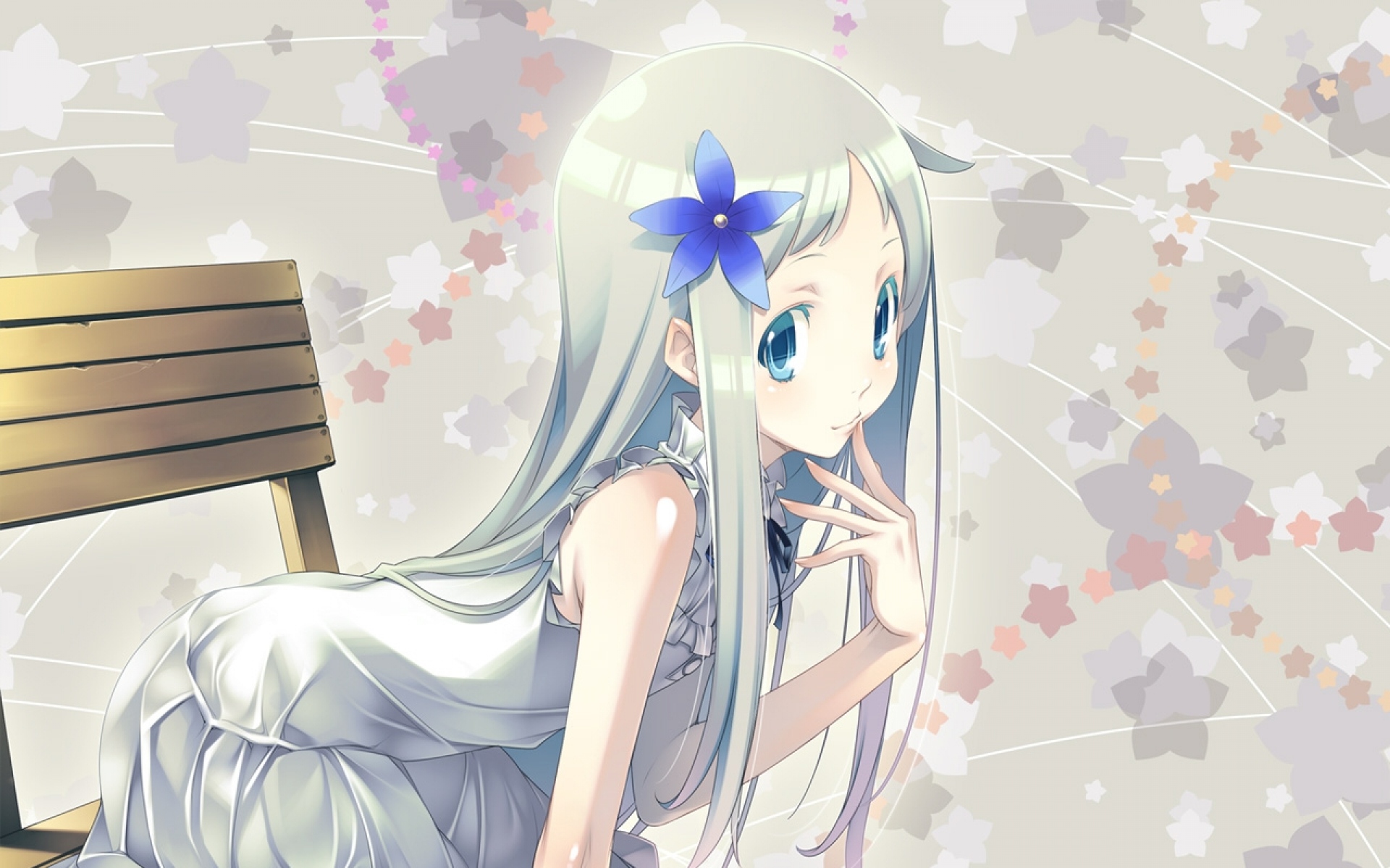 Картинки Lasa, ano hi mita hana no namae wo bokutachi wa mada shiranai, meiko honma, девушка, скамейка, платье фото и обои на рабочий стол