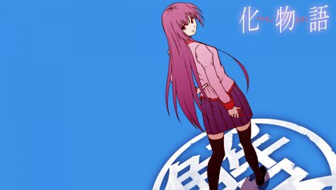 Bakemonogatari, senjougahara hitagi, девушка, розовые волосы, юбка, поза