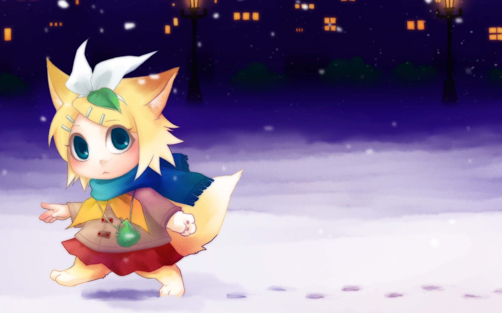 Картинки Вокалоид, kagamine rin, chibi, аниме, рождество, зима фото и обои на рабочий стол