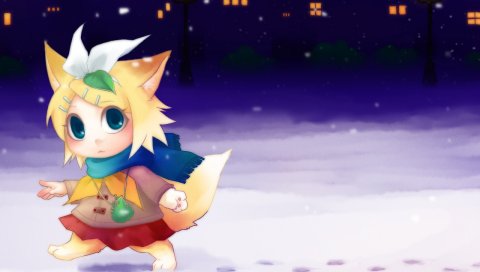 Вокалоид, kagamine rin, chibi, аниме, рождество, зима