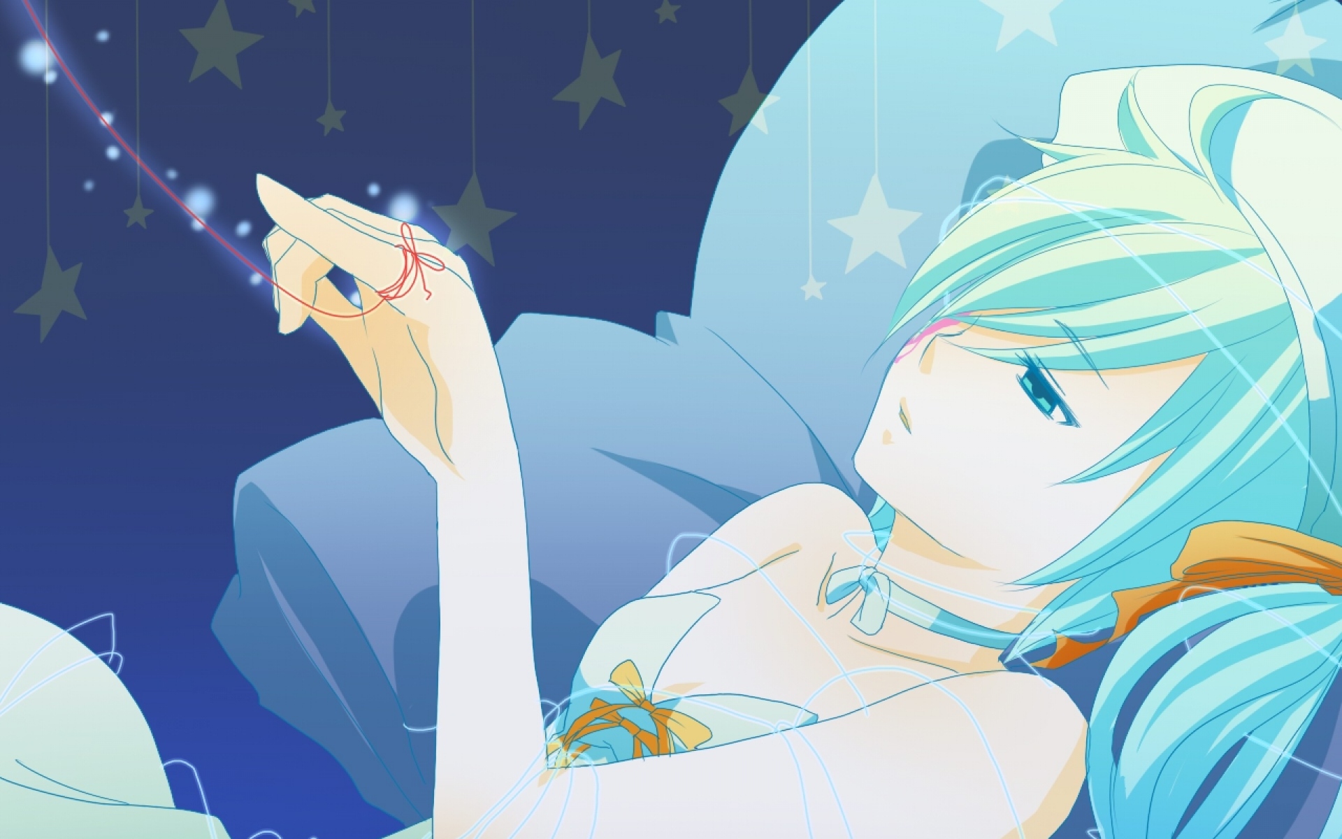 Картинки Вокалоид, hatsune miku, девушка, bangs, нить, палец, спокойный фото и обои на рабочий стол
