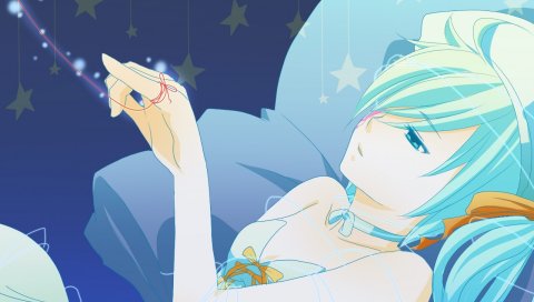 Вокалоид, hatsune miku, девушка, bangs, нить, палец, спокойный