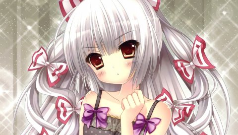 Fujiwara no mokou, девушка, челки, луки, взгляд
