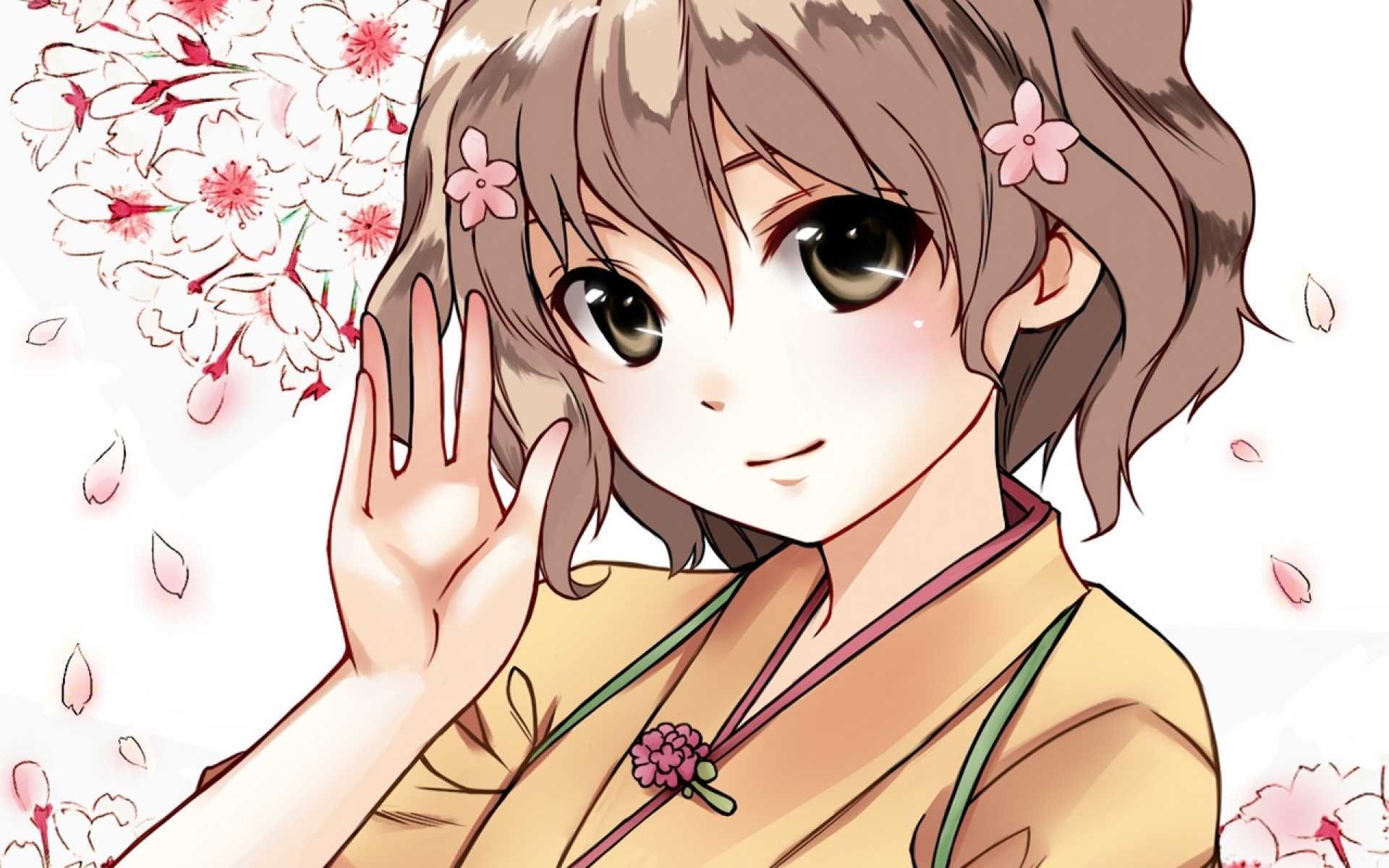 Картинки Hanasaku iroha, matsumae ohana, девушка, милый, цветы, лепестки фото и обои на рабочий стол