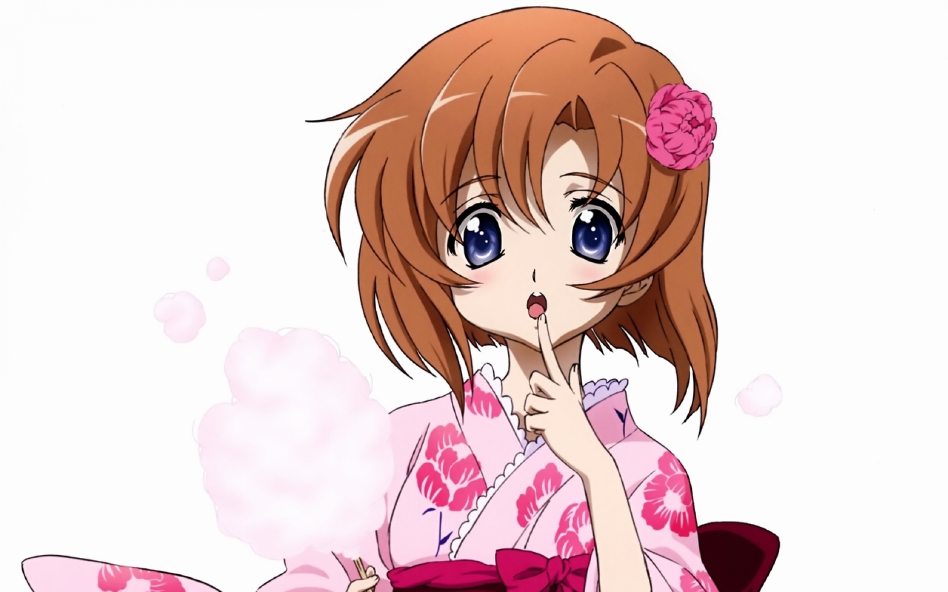 Картинки Higurashi no naku koro ni, ryuuguu rena, девушка, брюнетка, удивительно, палец, кимоно фото и обои на рабочий стол