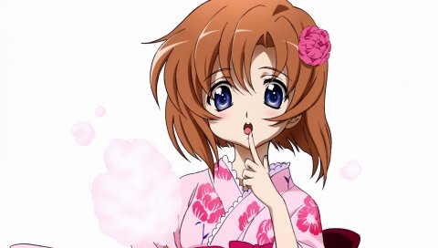Higurashi no naku koro ni, ryuuguu rena, девушка, брюнетка, удивительно, палец, кимоно