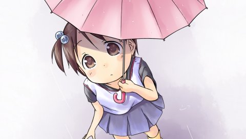 Ichigo mashimaro, itou chika, девушка, зонтик, грусть, дождь
