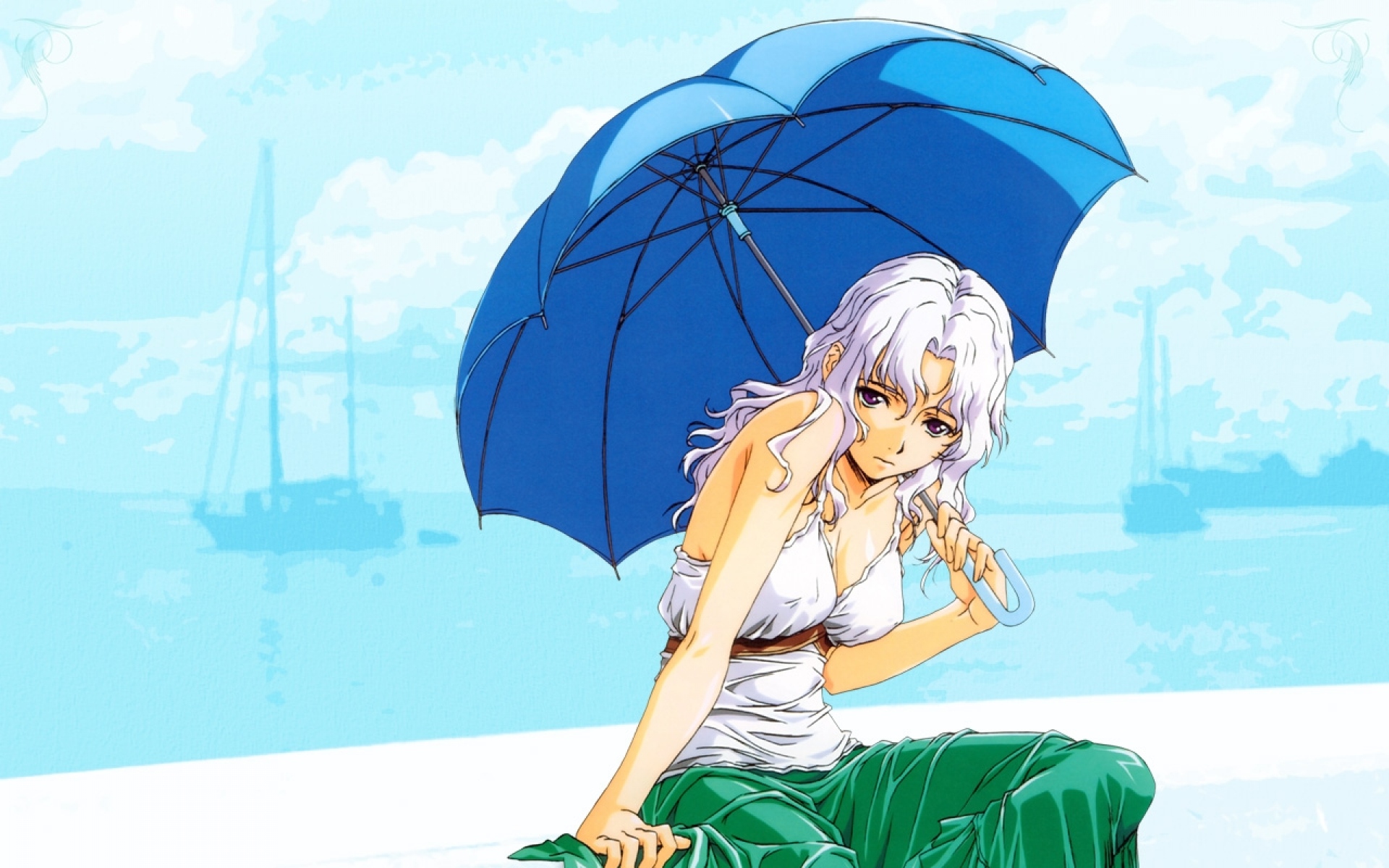 Картинки Horibe hiderou, девушка, блондин, зонт фото и обои на рабочий стол