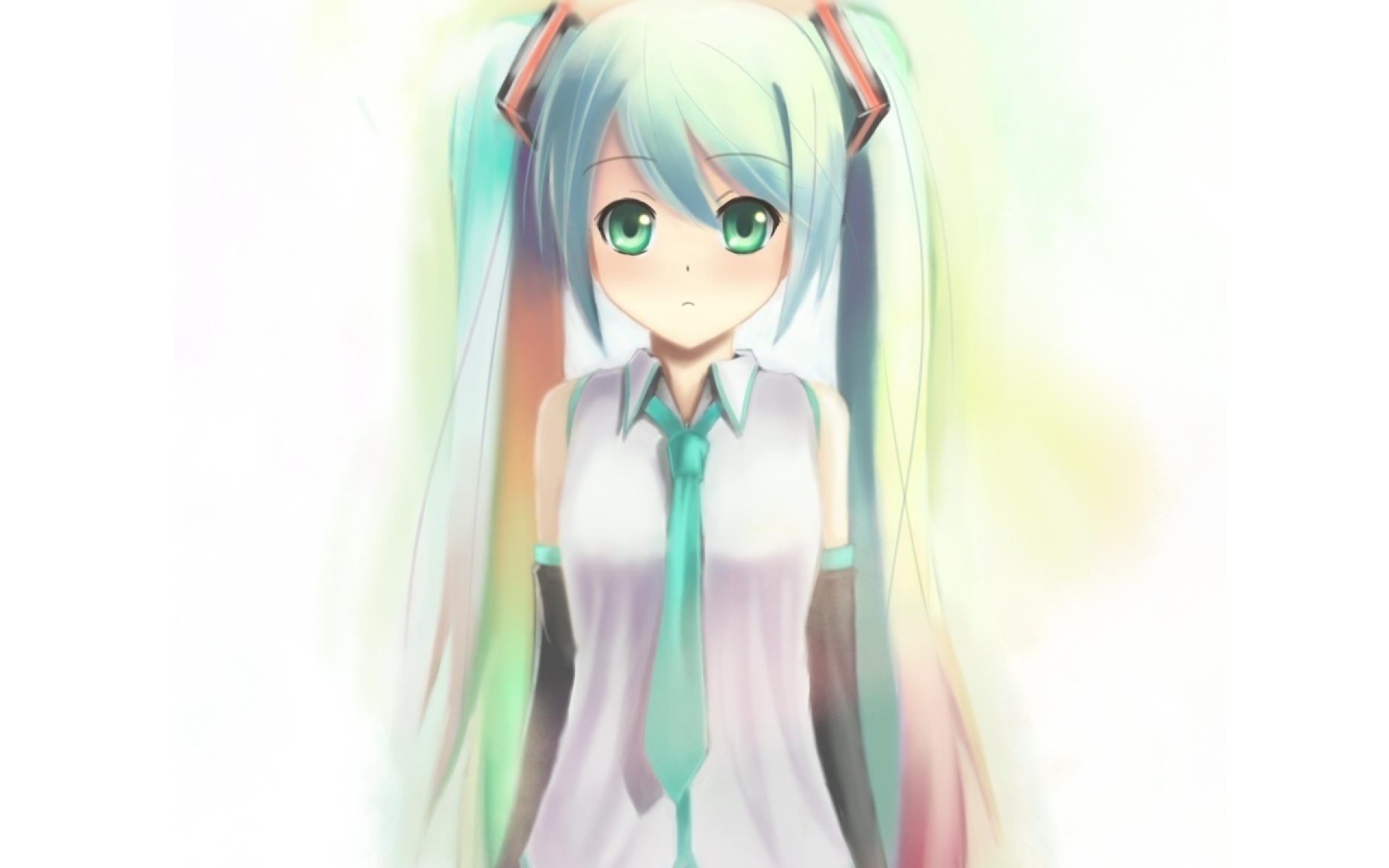Картинки Lino-lin, вокалоид, hatsune miku, девушка, сладкий, галстук, взгляд фото и обои на рабочий стол