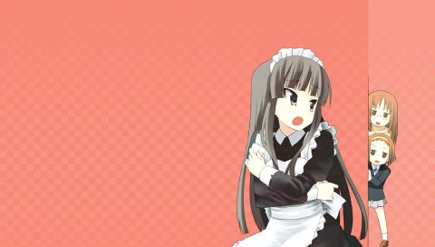 K-on, akiyama mio, tainaka ritsu, yamanaka sawako, девушка, брюнетка, горничная, неудовлетворенность
