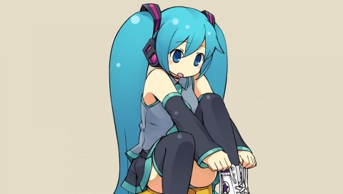 Вокалоид, hatsune miku, девушка, наушники, кроссовки