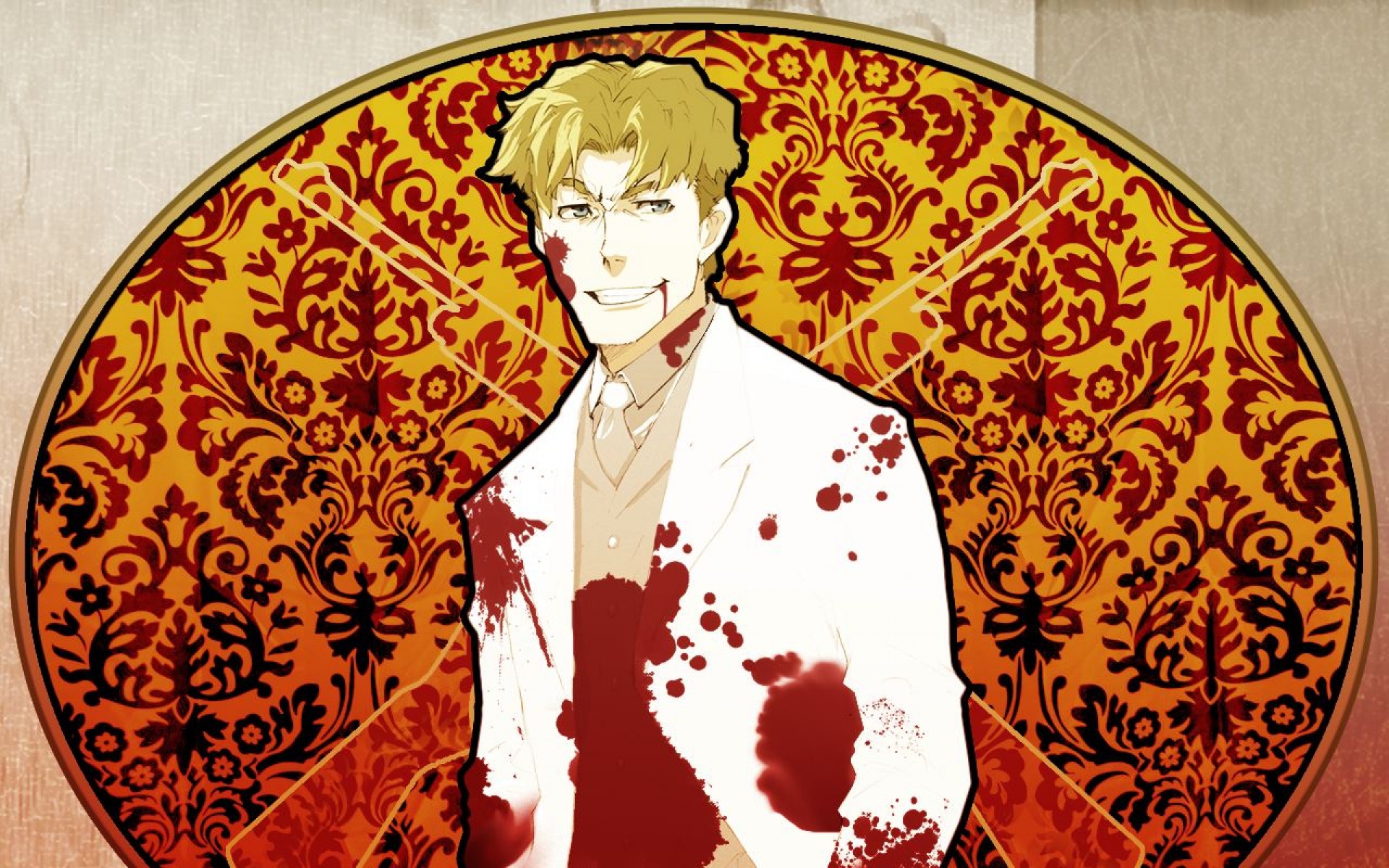 Картинки Baccano, ladd russo, мужчина, блондин, улыбка, кровь, пятна фото и обои на рабочий стол