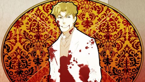 Baccano, ladd russo, мужчина, блондин, улыбка, кровь, пятна