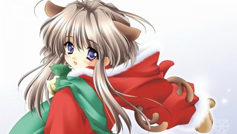 Девушка, брюнетка, рождественский костюм