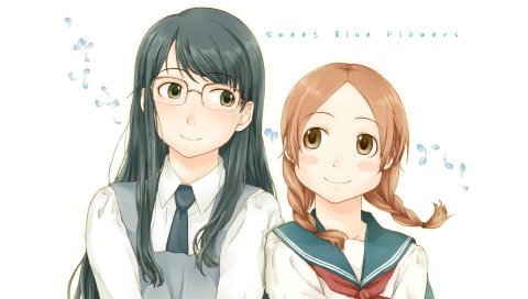 Aoi hana, manjoume fumi, okudaira akira, девушка, улыбка, школьная форма