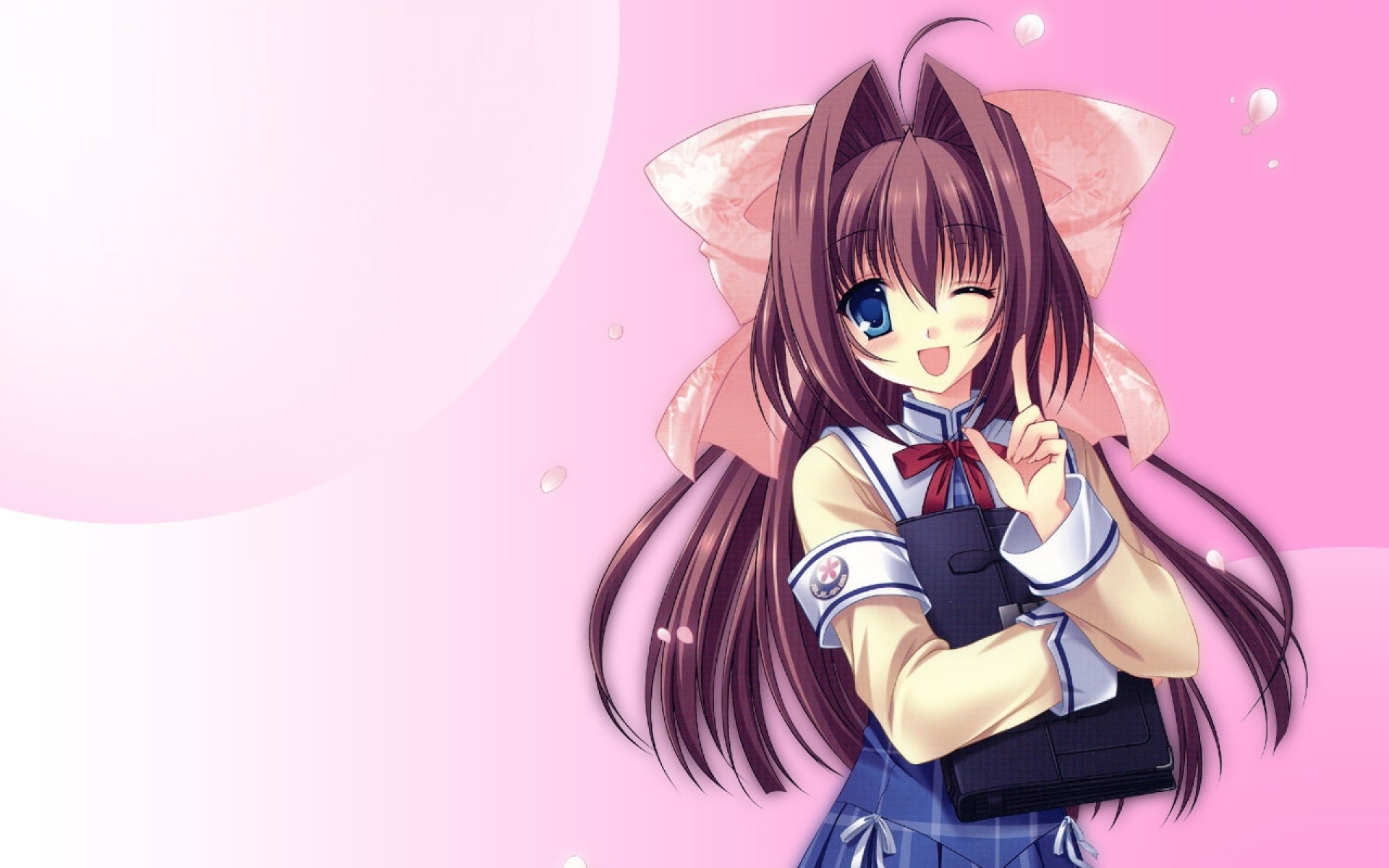 Картинки Da capo ii, asakura otome, seifuku, ленты, подмигивание, вишня, девушка фото и обои на рабочий стол