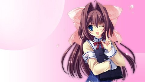 Da capo ii, asakura otome, seifuku, ленты, подмигивание, вишня, девушка