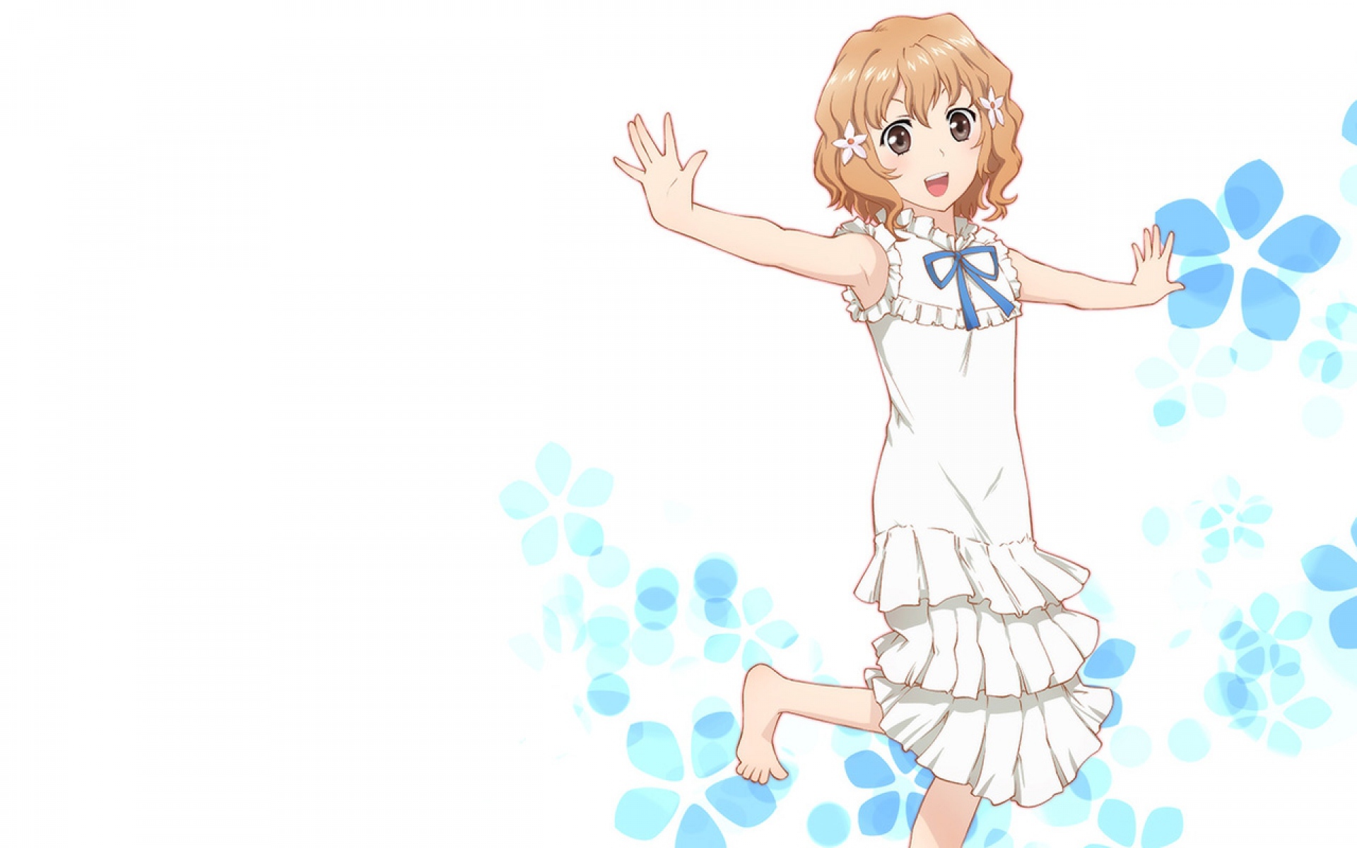Картинки Hanasaku iroha, matsumae ohana, девушка, блондинка, платье, радость, цветы фото и обои на рабочий стол
