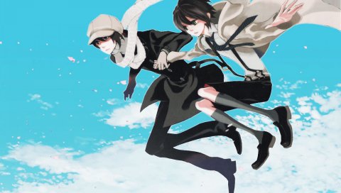Yuhki kamatani, nabari no ou, rokujou miharu, yoite, мальчик, девушка, полет, небо