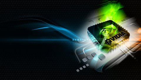 Nvidia, зеленый, синий, белый, чип