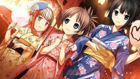 Monobeno, sawai natsuha, alishima alice, суми, девушки, кимоно, прогулка