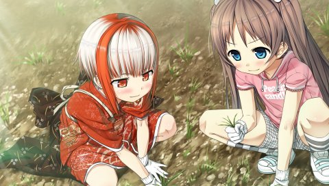 Monobeno, sawai natsuha, sumi, девушка, растения, перчатки