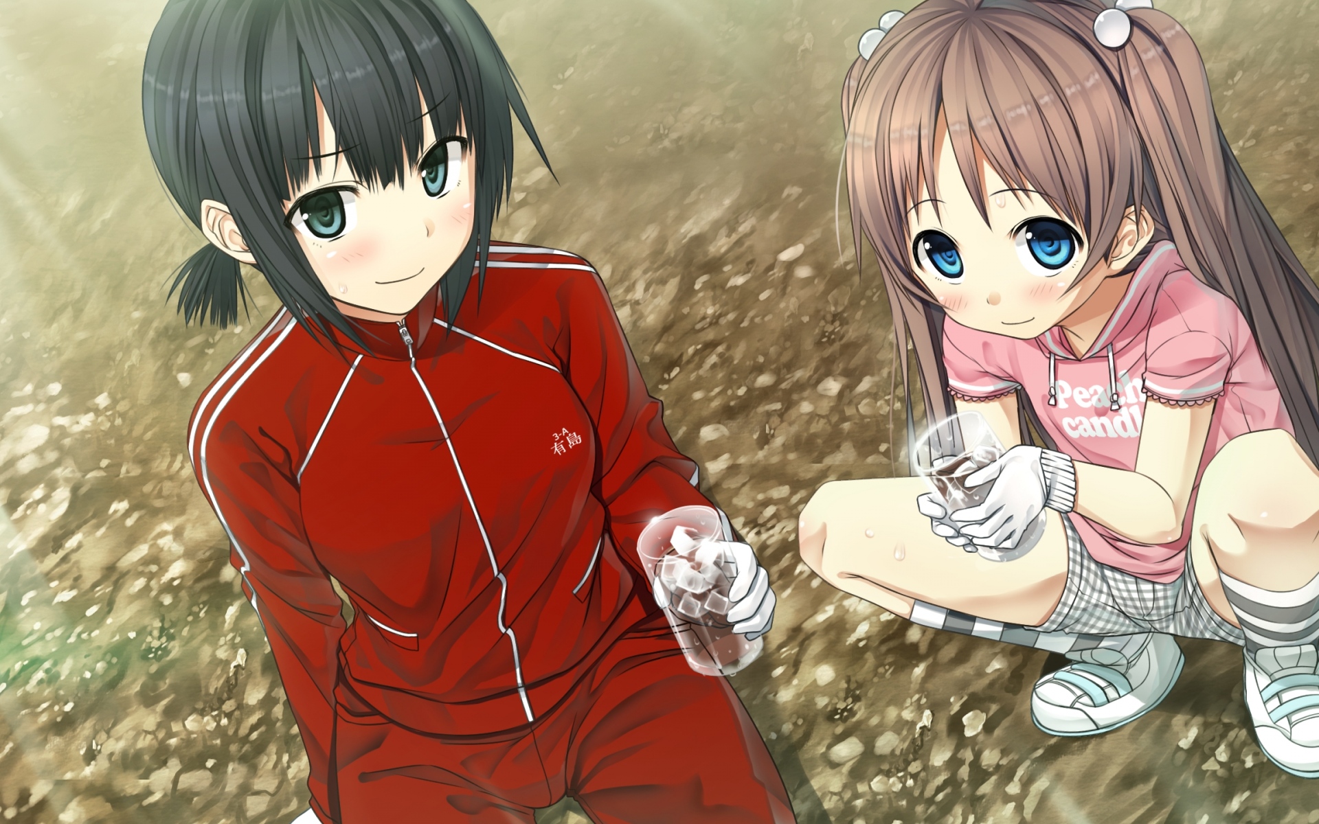 Картинки Monobeno, sawai natsuha, alishima alice, девушка, взгляд, стекло, лед фото и обои на рабочий стол