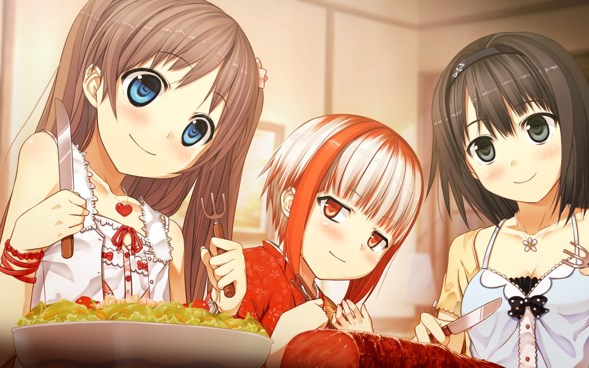 Картинки Monobeno, sawai natsuha, alishima alice, sumi, девушки, еда, милый, улыбка фото и обои на рабочий стол