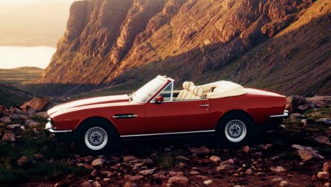 Aston martin, v8, 1977, красный, вид сбоку, кабриолет, авто, природа
