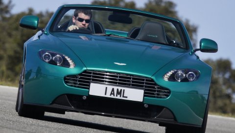 Aston martin, v8, vantage, 2011, зеленый, вид спереди, автомобили, асфальт