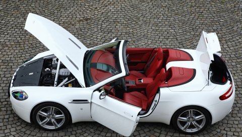 Aston martin, v8, vantage, 2008, белый, вид сверху, автомобиль, кабриолет