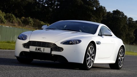 Aston martin, v8, vantage, 2011, белый, вид спереди, автомобили, деревья
