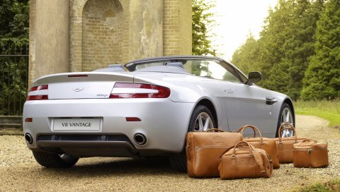 Aston martin, v8, vantage, 2008, серебро, вид сзади, стиль, природа
